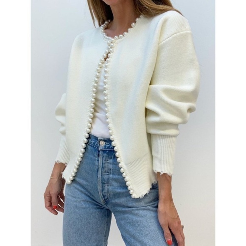 Commense Pearl Trim Ripped Hem Cardigan size‎ S/4